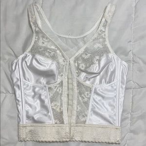White lace and silk corset top